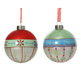 Decoris Glass Bauble with Border Design 8cm - 2 Assorted